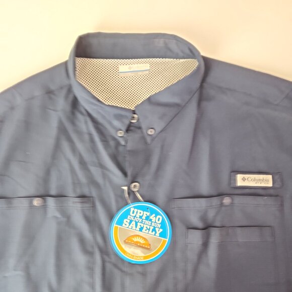 Columbia Navy Blue Short Sleeve Vented Shirt mens XXL lightweight Omni-Shade - Picture 5 of 13